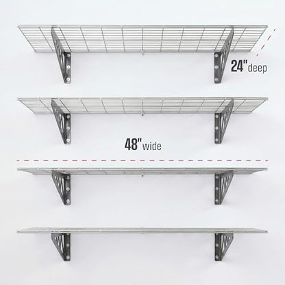 SafeRacks Steel Garage Wall Shelves 4-Pk w/Hooks, 500lb, Hammertone (24x48) - color: Hammertone, size: 24"x48" (4-Pack)