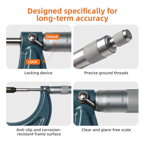 Outside Micrometer Set, 3.94-4.92", 0.00023" Accuracy, One-Piece Spindle