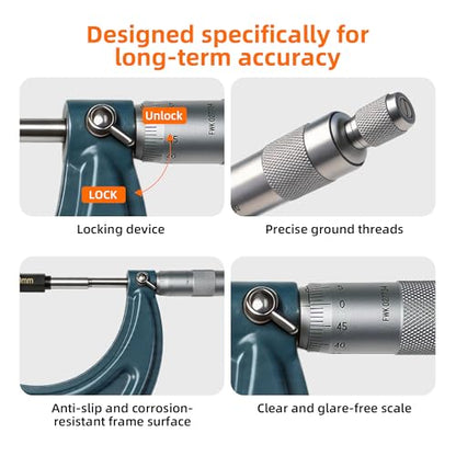 Outside Micrometer Set, 3.94-4.92", 0.00023" Accuracy, One-Piece Spindle