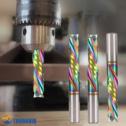 Up Down Compression Spiral Router Bit - 1/4 inch Shank 2-Flute CNC End Mill with DLC Coating, 1" Cutting Length Solid Carbide Compression CNC Bits Milling Cutter for Wood Engraving Grooving (5PCS)