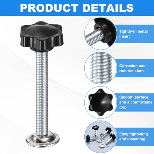 M METERXITY 2-Pack Star Handle Hand Screws, M10x80mm Carbon Steel Thread Star Clamping Knobs with Screws, Pressure Plate and Rubber Pad for Woodworking/Mechanical Equipment [Black] - size: M10 x 80mm