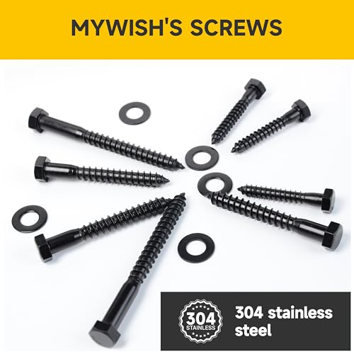 (15Sets) 3/8" x 1" Hex Head Lag Bolts, Heavy Duty Lag Screws with Washers, 304 Stainless Steel Bolts 18-8, Lag Screws Wood Screws, Partial Thread Black Oxide, 3/8 Bolt by Mywish - size: 3/8 x 1" (15 set)