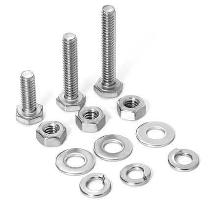 1/4-20 Hex Bolts Assortment Kit, with Hex Nuts, Flat & Lock Washers Set - size: 1/2" to 2"