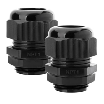 2PCS 1'' NPT Cable Gland Waterproof Adjustable 18.5-25mm/0.73-0.98inch Nylon Cable Glands Joints with Gaskets (1", 2PCS) - size: 1'' NPT 2pcs