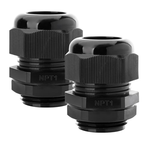 2PCS 1'' NPT Cable Gland Waterproof Adjustable 18.5-25mm/0.73-0.98inch Nylon Cable Glands Joints with Gaskets (1", 2PCS) - size: 1'' NPT 2pcs