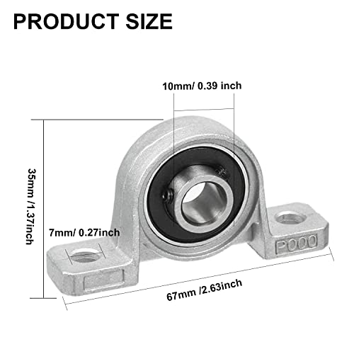4Pcs 10mm Pillow Block Bearing 0.39" Bore Diameter Mounted Pillow Block KP000 Bearing Block - size: KP000-4pcs