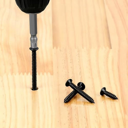 #4 x 1-1/4" Flat Head Self Tapping Screws, 304 Stainless Steel 18-8 Wood Screw, Black Finish, Screwdriver Bit Included, 200 PCS - color: Black, size: #4 x 1-1/4"