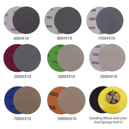 MAXMAN 3 Inch Sandpaper (75mm) Silicon Carbide Wet/Dry Hook & Loop Sanding Discs Assorted 600/800/1500/2000/3000/5000/7000/10000 Grit with 1/4 Shank Sanding Pad &Sponge Polishing Pad(82pcs) - style: 600-10000 Grit