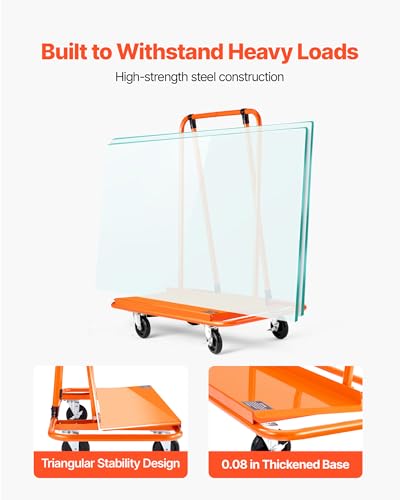 VEVOR Heavy-Duty Panel Dolly, Drywall Cart Features 45.28" x 21.8" Deck & 5" Swivel Wheels, Drywall Sheet Cart, Handling Wall Panel, Sheetrock, Lumber, Ideal for Garage, Home, Warehouse
