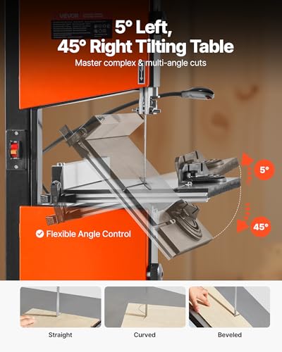 VEVOR Band Saw with Stand, 10-Inch, Two-Speed Benchtop Bandsaw, 373W 1/2 HP, 6 in Max Cutting Height, 13.2 x 13.4 in Cast Iron Table, with 360° Work Light, Miter Gauge, Fence, Band Saw for Woodworking