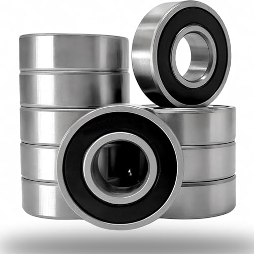 10 Pack 6201-2RS Double Rubber Seal Deep Groove Ball Bearings 12x32x10mm, Pre-Lubricated and Stable Performance and Cost Effective (6201-RS)