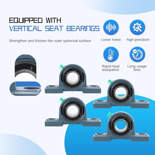 4 Pack UCP206-20 Pillow Block Bearing - Pack of 4 Mounted Pillow Block Bearings - 1 1/4" Mounted Pillow Block Chrome Steel Bearings Solid Cast Iron Base - Self Alignment - style: UCP206-20
