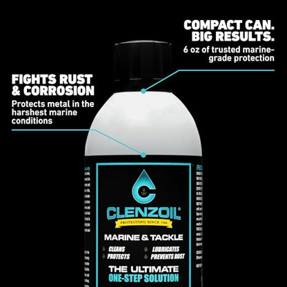 CLENZOIL Marine & Tackle - Fishing Gear Oil Lubricant - for Fish Care Reels, Boat Motors, Downriggers & More - Easily Oils Applicator - size: 6 oz Aerosol