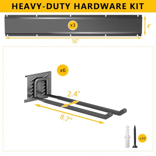 Garage Tool Organizer Wall Mount, 48inch Heavy-Duty Garage Storage System and Garden Tool Organizer with 6 Adjustable Straight Hooks for Shovel, Snowboard, Yard Tools and Shed - size: 48"-6straight hook