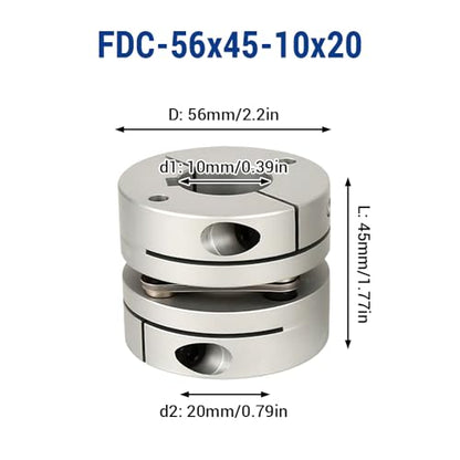 10mm to 20mm Flexible Diaphragm Coupling, D56 L45 Aluminium 1 Diaphragm Motor Shaft Coupler for 3D Printer CNC Machine Servo Stepped Motor - color: FDC-56x45-10x20