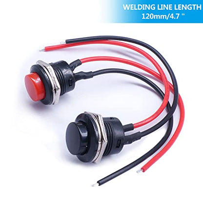 Twidec/6Pcs SPST Momentary Push Button Switch AC250V/3A AC125V/6A Mini Off(ON) ON Black + Red with Pre-soldered Wires R13-507BKR-X - color: Black＆Red-16mm, size: Momentary