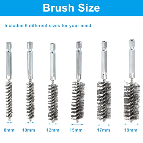 Biaungdo 6 Pcs Stainless Bore Brush Set, 8-19mm Twisted Wire Drill Brush