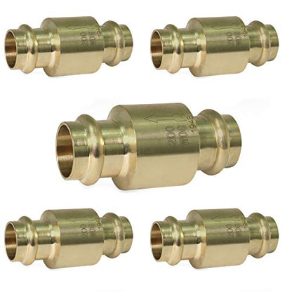 Midline Valve 372S334-5 Inline Spring Loaded Check Valve, Backflow Prevention, Lead Free, 1-1/2 in. Press Connections, Cast Brass (5 Pack) - size: 1-1/2 in., style: 5 Pack