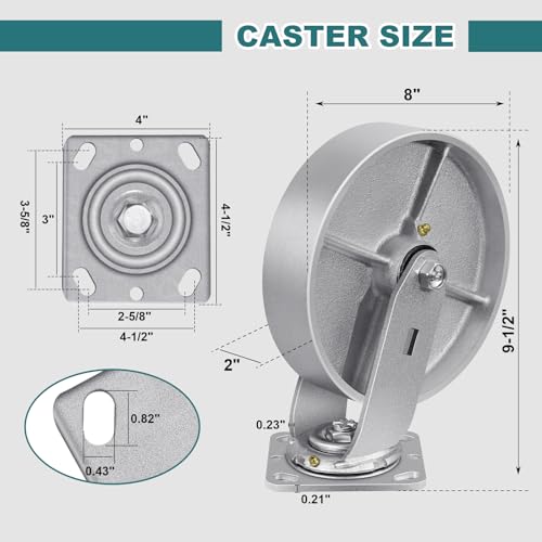 8" X 2" Caster Wheels, Heavy Duty Industrial Casters, Steel Casters 1500 LBS Capacity with Roller Bearing, Cast Iron Wheels, Metal Casters(1 Swivel) - style: 8"X 2"Wheel