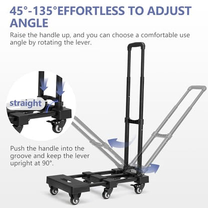 KEDSUM 550 LBS Folding Hand Truck with 6 Wheels(2 with Brake), Collapsible Dolly Cart with Wheels, Thickened Upgraded Steel Trolley Cart for Easy Moving, No-Assembly, with 1 Lashing Straps