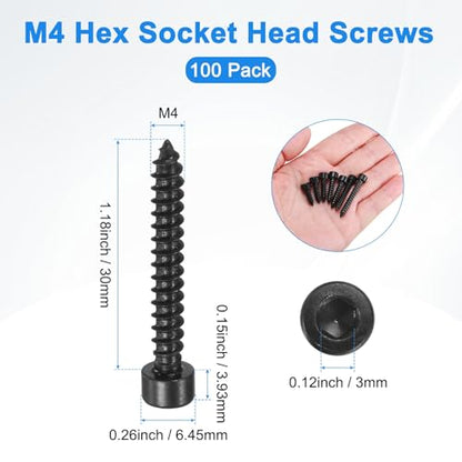 M METERXITY 100 Pack Hex Socket Head Screws, M4x30mm Stainless Steel Bolts Full Thread Self Tapping Screws for Furniture Machinery Electrical Appliances [Black] - size: M4x30mm