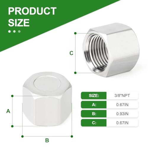 TAISHER 5Pcs 316 SS Hex Pipe Cap, 3/8" Female NPT Thread Pipe Fitting - size: 3/8"FNPT(316 Cap)
