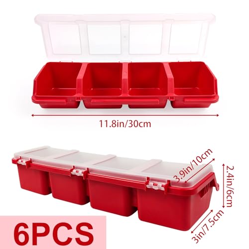 6 Pcs Screw Organizers Storage Bins with Lids, Plastic Stackable Hardware Organizer Box for Garage Nails/Craft Tool Organizing, Tool Cart Cabinet Workbench Drawers with Compartment Bolt Organizer - color: red