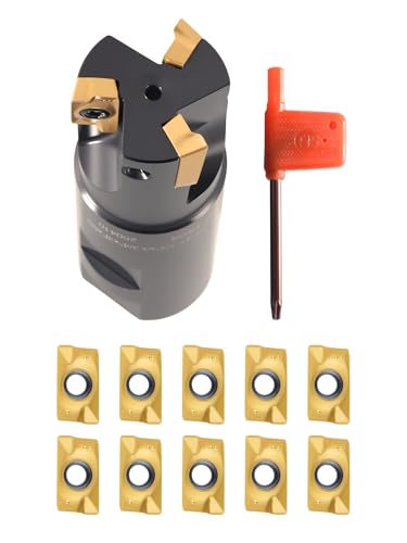 Accusize Industrial Tools 1-1/4" 90° Square Shoulder Indexable End Mill w/ 10 add'l APKT1604 Inserts, 1-1/4" Shank, 3-3/4" OAL, 0.551" ap, 3 Flutes, APKT1604, Carbide Inserts, 0056-0922+0056-1604 - size: 1-1/4" Cut, 1-1/4" Shk, 3 Fl, w/ 10 add'l inserts