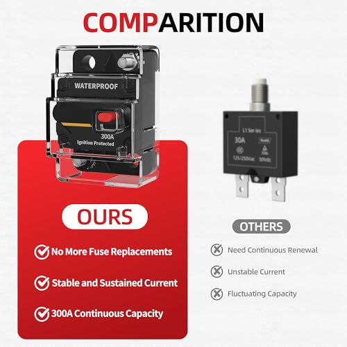 300 Amp Circuit Breaker with Manual Reset, Waterproof DC 12V-48V Breaker for Heavy-Duty Winch, Inverter, Truck, Boat, 300A 12V Circuit Breaker Battery Disconnect Switch - style: 300A