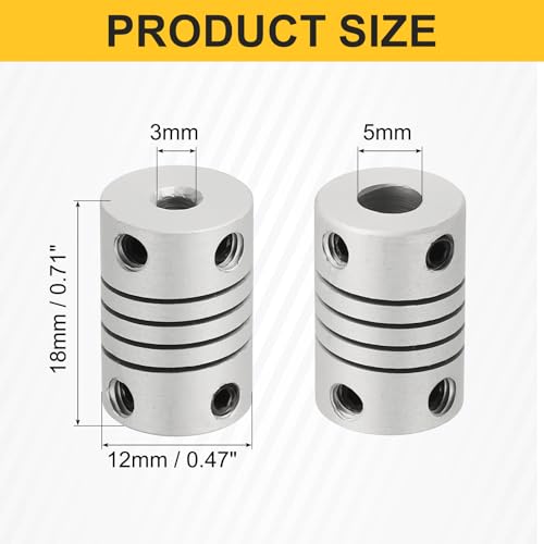 uxcell 4Pcs Flexible Couplings 3mm to 5mm Aluminum Alloy Joint Connector - size: 3mm to 5mm, style: D12 x L18mm