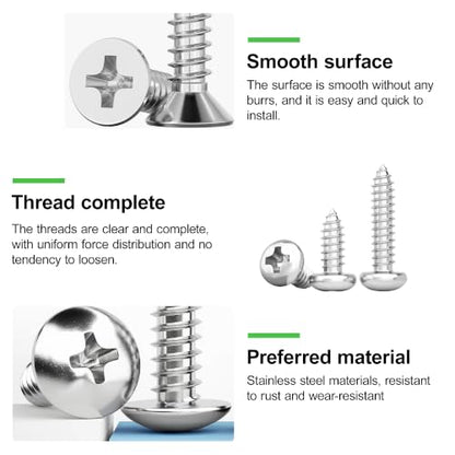 880Pcs M3/M4/M5/M6 304 Stainless Steel Self Tapping Screws Assortment Set - size: M3/4/5/6-880Pcs
