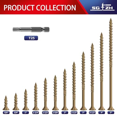 #8 x 1 Inch Deck Screws (470Pcs) 2lb. Carbon Steel, Yellow, Flat Head, Rust Resistant epoxy Coated, with T25 Star Bit - color: Yellow, size: #8 x 1"