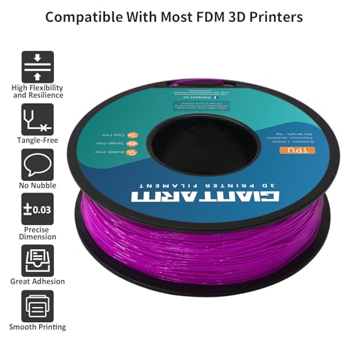 GIANTARM 95A TPU 3D Printer Filament 1.75mm, 1kg Spool, Purple, +/- 0.03mm - color: Tpu-purple 2