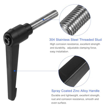 uxcell 2pcs Clamping Lever Handles, M10 x 40mm 304 Stainless Steel Threaded Male Stud, Adjustable Handles Locking Quick Release Ratchet Push Button Bolt Knobs, Black - size: M10 x 40mm