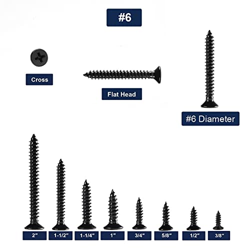 #6 x 3/8" Wood Screw 100Pcs 18-8 (304) Stainless Steel Screws Flat Head Phillips Fast Self Tapping Drywall Screws Black Oxide by SG TZH - size: #6 x 3/8"