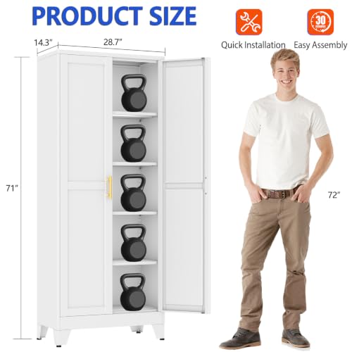 GAIOUS 71''Tall Metal Garage Storage Cabinet,File Cabinet with Door and Adjustable Shelves, Outdoor Steel Tool Cabinet for Home,Office,Warehouse,Garage,White - color: White, size: 14.3"D x 28.7"W x 71"H