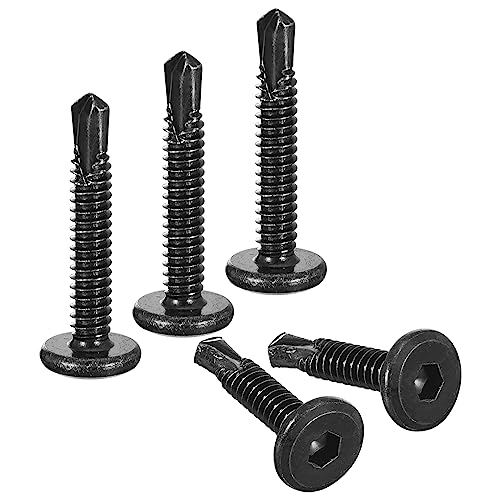 uxcell 100pcs Hex Socket Self Tapping Screws #10 x 1-1/4", 410 SS, Black - color: Black, size: #10 x 1-1/4"
