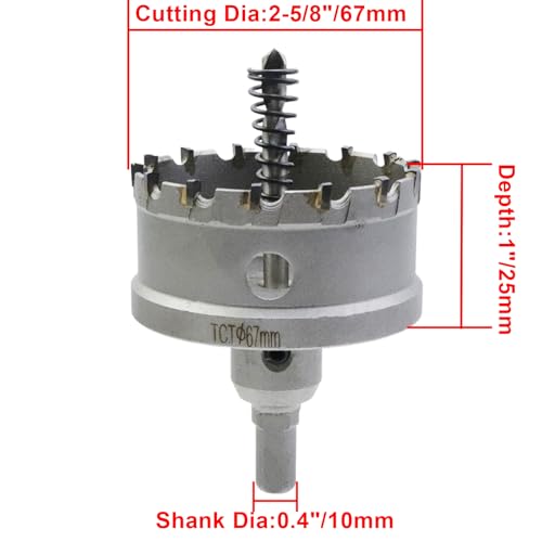 Carbide Hole Saw 2-5/8"/67mm Cutting Dia Hole Cutter for Cutting Stainless Steel,Iron - size: 2-5/8"/67mm