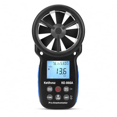 Handheld Anemometer CFM Meter, Kethvoz HVAC Airflow Meter Measure Wind Speed Airflow Monitor Humidity Temperature for Dust Collector AC Air Vent 866A