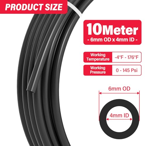 6MM OD Black Polyurethane PU Air Hose Line Kit with Push-to-Connect Fittings for Compressed Air 10 Meter/32.8ft (Pack of 29) - color: Black, size: 6MM OD