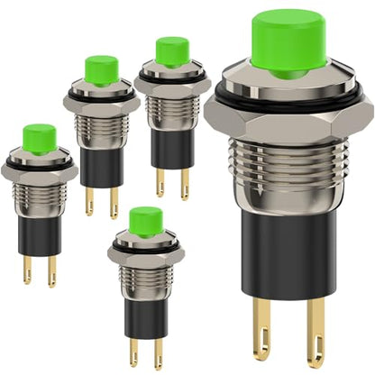 Push Button Switch, Self Locking Mini Switches Latching 10mm Round DC24V 0.5A Green Cap 5PCS - style: Green