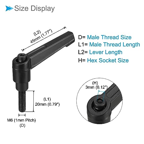 Clamping Lever Handles, M6 x 20mm Male Thread, Adjustable Quick Release Locking Rotating Bolt Knobs Black - (Applications: for Lathe Machinery), 3-Pieces - size: M6 x 20mm
