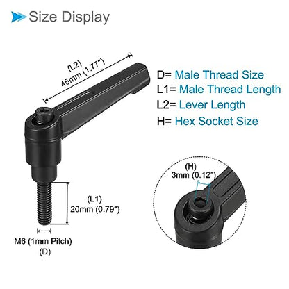 Clamping Lever Handles, M6 x 20mm Male Thread, Adjustable Quick Release Locking Rotating Bolt Knobs Black - (Applications: for Lathe Machinery), 3-Pieces - size: M6 x 20mm