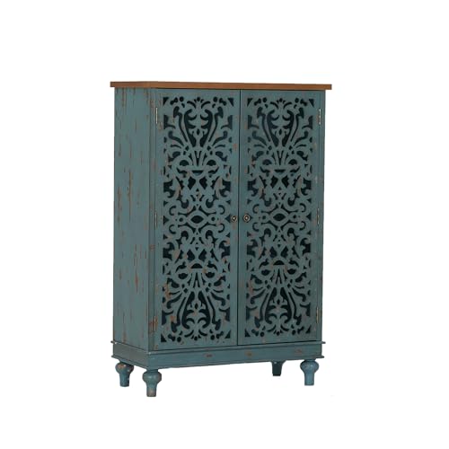 MAISON ARTS Tall Entryway Buffet Cabinet with Storage, Accent Cabinet - color: Blue, style: 2 Door-Tall