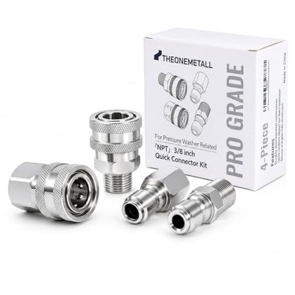 3/8 Inch Pressure Washer Quick Connect Fittings, Stainless Steel, 4-Piece - color: 4 Piece