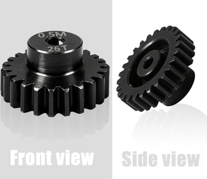 Hardened Steel 0.5M Pinion Gear 26T 2mm Shaft for RC Car/Helicopter Upgrade, Compatible with ARRMA 1/14 Typhoon 1/16 Mojave 1/18 Granite, Losi 1/12, 0.5Mod 13T-27T Gear for Brushed Brush-Less Motors - size: 26T