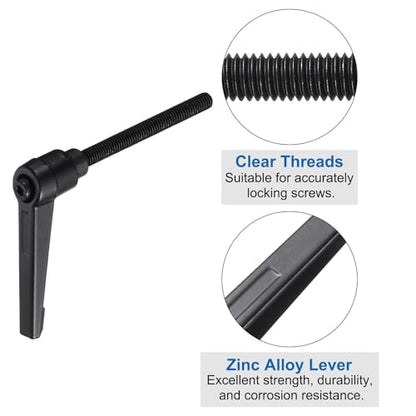 uxcell 4pcs Lever Adjustable Handles M6 x 50mm Metric Male Thread with Nuts Washers, Level Clamping Handle Set Hand Stud Knobs Rotating Screw Handles Bolts with Locking Lever, Black - size: M6 x 50mm