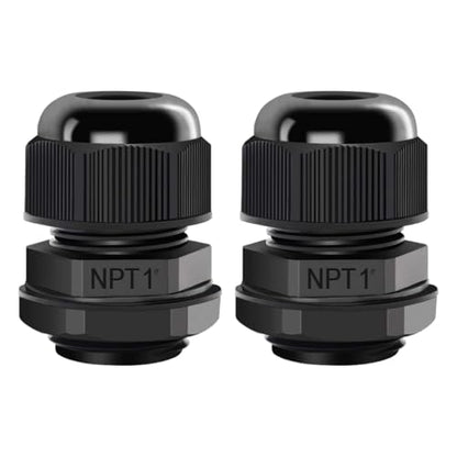 LeMotech 2 Pack NPT 1" Cable Glands Waterproof Adjustable 18-25mm Cable Connectors Black Nylon Joints with Gaskets - color: Black, size: 1inch 2-pack