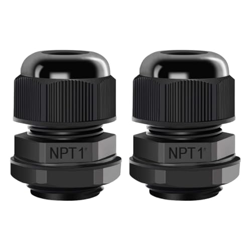 LeMotech 2 Pack NPT 1" Cable Glands Waterproof Adjustable 18-25mm Cable Connectors Black Nylon Joints with Gaskets - color: Black, size: 1inch 2-pack