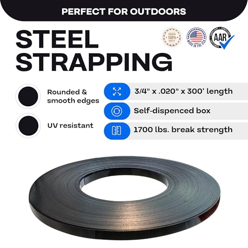 IDL Packaging 3/4" x .020" x 300' Steel Strapping Coil (1700 Lbs Break Strength) in Self-Dispensed Сardboard Box - Portable Strong Banding with Superior Cut-Resistance - Heavy Pallet Strapping - size: 3/4W" x 300L'